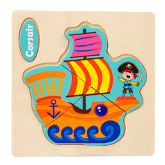 3D Wooden Cartoon Animal Traffic Puzzle for Kids
