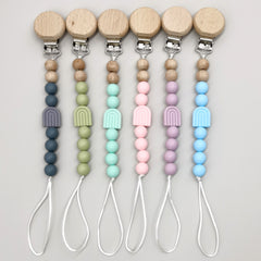 Rainbow Baby Pacifier Clip with Beech Beads and Silicone
