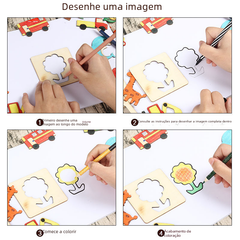 Kids Wooden Drawing Template Tool Set with Puzzles