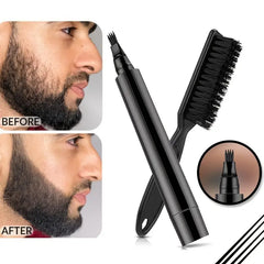 Beard Pencil Filler with Micro-Fork Tip & Brush (Black)