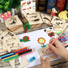 Kids Wooden Drawing Template Tool Set with Puzzles