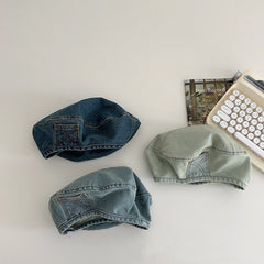 Girls' Denim Beret Hat for Spring, Autumn, Summer