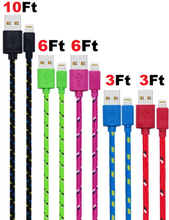 Charging Data Cable 5 Pack 3/6/10ft Charger Nylon Braided For Apple iPhone iPad