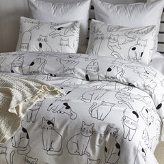 Pure Cotton Bed Linen Set for Cat Lovers - 3 and 4 Piece Options