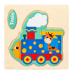 3D Wooden Cartoon Animal Traffic Puzzle for Kids
