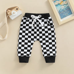 Checkerboard Print Casual Baby Trousers for Toddlers