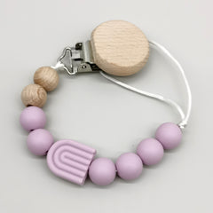 Rainbow Baby Pacifier Clip with Beech Beads and Silicone