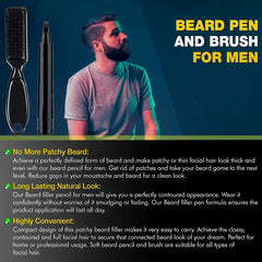 Beard Pencil Filler with Micro-Fork Tip & Brush (Black)