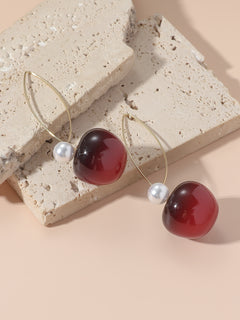 Cherry Colorful Transparent Long Pearl Earrings