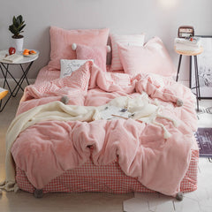 Korean Princess Style Bunny Plush Bedding Set (4 Pieces)