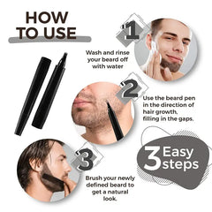 Beard Pencil Filler with Micro-Fork Tip & Brush (Black)